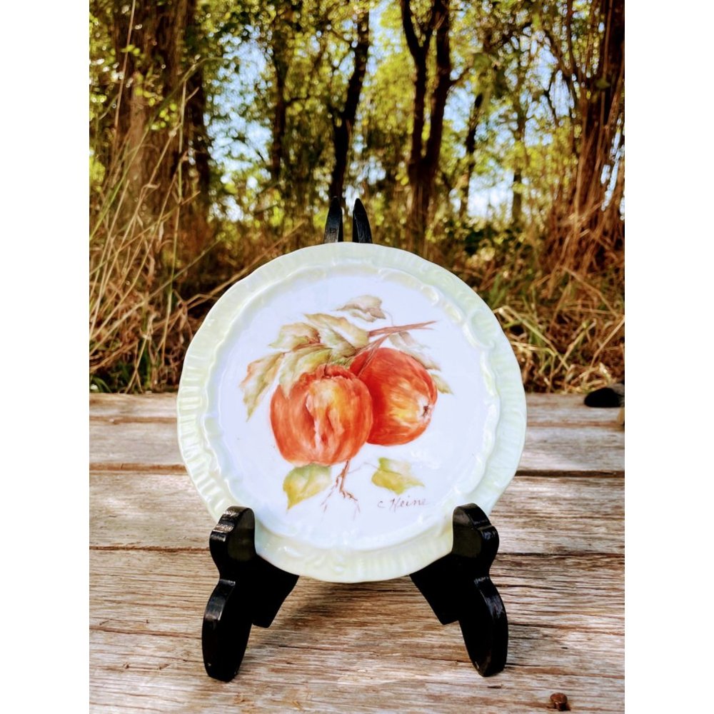 Vintage Porcelain Tea Trivet Hot Plate Hand Painted Peaches